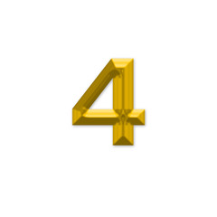 The Number 4, in the number alphabet set yellow gold color isola