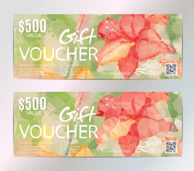 Vector gift voucher with watercolor flowers. Business botanical card template. Abstract background. Concept for boutique, jewelry, floral shop, beauty salon, spa, fashion, flyer, banner design