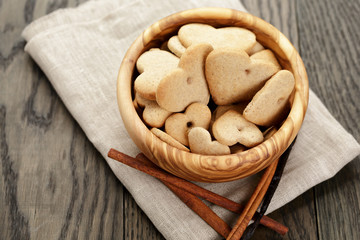 heart cookies for valentines day in olive bowl