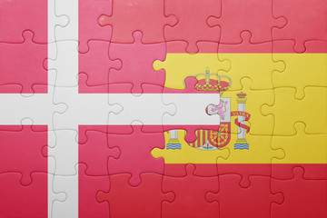 puzzle with the national flag of spain and denmark