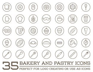 Set of Vector Bakery Pastry Elements and Bread Icons Illustration can be used as Logo or Icon in premium quality