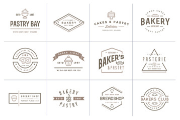 Set of Vector Bakery Pastry Elements and Bread Icons Illustration can be used as Logo or Icon in premium quality