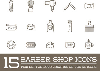 Set of Vector Barber Shop Elements and Shave Shop Icons Illustration can be used as Logo or Icon in premium quality