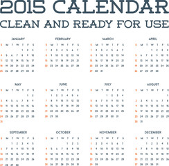 2015 Clean Calendar Template Mockup Brochure Business Simple and Ready for Use in Vector