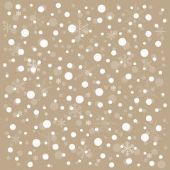 brown christmas background with white snowflakes, vector texture