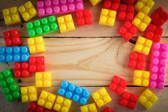 frame of pile plastic toy blocks