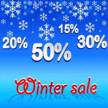 Winter sale background with  snow. Winter sale. Christmas sale.