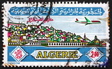 Postage stamp Algeria 1971 Plane over Casbah, Algiers © laufer
