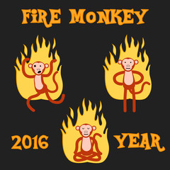 New Year Monkey in the fire. vector illustration