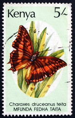 Fototapeta na wymiar Postage stamp Kenya 1988 Silver-barred Emperor, Butterfly