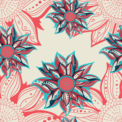 Colorful flowers seamless pattern background. Floral frame. Vector illustration