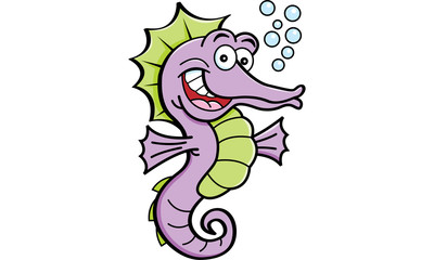 Fototapeta premium Cartoon illustration of a smiling sea horse.