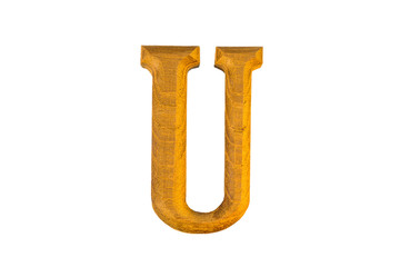 U Alphabet made from golden teak