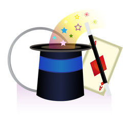 Magic Icon - cute icon of magician hat, wand, playing card and a ring. Eps10