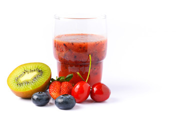 Pure mixed berries juice on white background