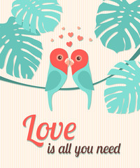 Valentine Card with Parrots. Vector illustration, eps10.