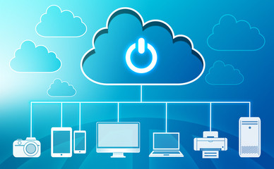 Cloud computing symbol and multiple devices