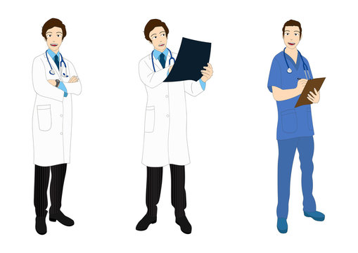 Medical Staff Full Body Asian Color Vector Illustration