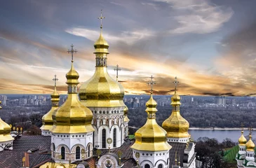 Fototapete Kiew Kiev, Ukraine. Blick auf den Sonnenuntergang auf dem Kloster Pechersk Lavra