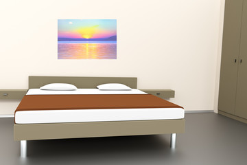 Bedroom with double bed, 3D