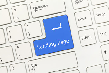 White conceptual keyboard - Landing Page (blue key)