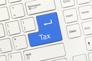 White conceptual keyboard - Tax (blue key)