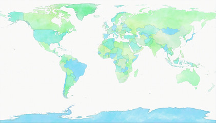 Fototapeta premium Cartina mondo, disegnata illustrata pennellate, confini Stati