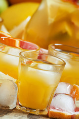 Cocktail with citrus juice, vodka and ice, selective focus