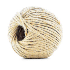 Cord skein, hemp roll, natural ball isolated on white background