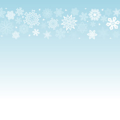 Christmas square light blue background with snowflakes to the top