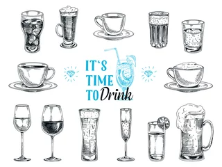 Foto op Plexiglas Vector hand drawn illustration with drinks. © Natalya Levish