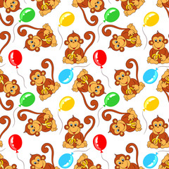 seamless pattern from monkey with banana and balloons. Vector illustration