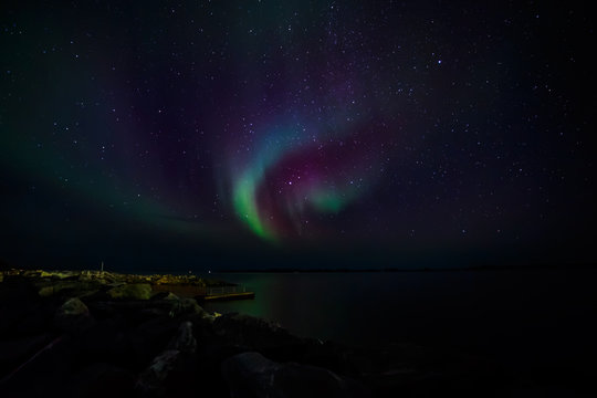 Northern lights on a shore