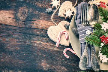 Christmas table setting in in retro style