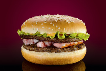 Bavarian hamburger with sausages and beef