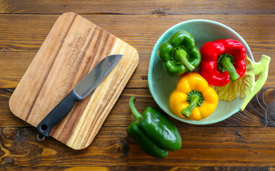 sweet chilli on wooden table.