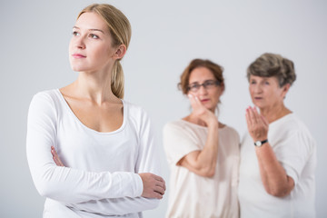 Pensive girl and worried women