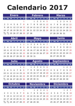 Calendario 2017. Spanish Calendar 2017
