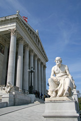 VIENNA, AUSTRIA - APRIL 22, 2010: Greek philosopher statue at Austrian Parliament Building