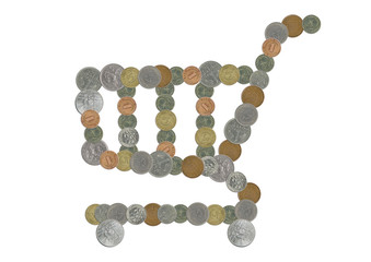 shopping cart with old coins
