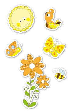 set of cute cartoon nature stickers / spring , summer