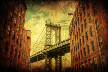 Plakat nostalgisch texturiertes Bild von Brooklyn mit Blick auf die Manhattan Bridge