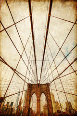 Naklejka premium nostalgiczny obraz Brooklyn Bridge z widokiem na Manhattan