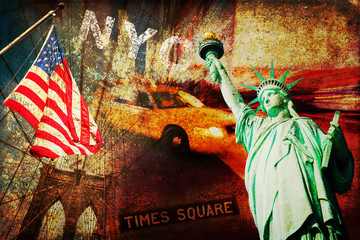Collage von Symbolen der Stadt New York City, USA
