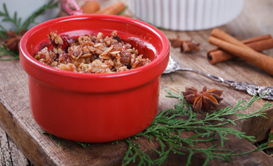 Plum crumble on a wooden Board.. New year and Christmas biscuits.selective focus.