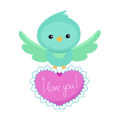 Greeting card.Cute bird on a white background 