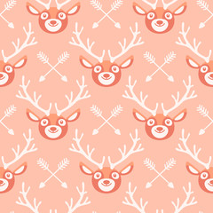 Hipster seamless pattern with deer and arrows. 