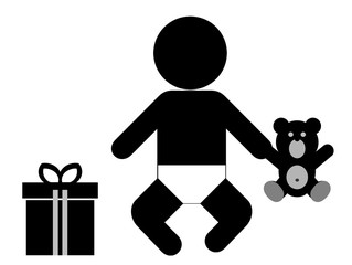 Bébé avec un ours en peluche et un cadeau