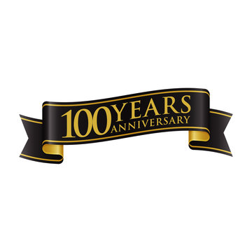 Simple Black Gold Ribbon Anniversary logo 100