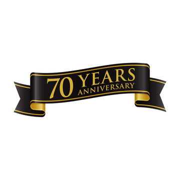 Simple Black Gold Ribbon Anniversary Logo 70